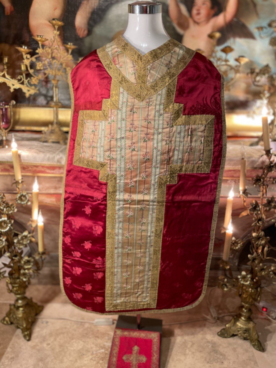 Red Chasuble - Complete Set - Early 19th Century-photo-4