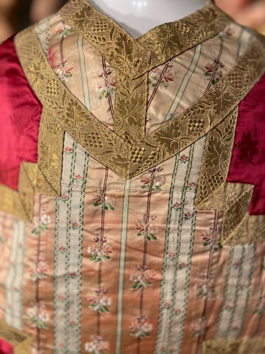 Red Chasuble - Complete Set - Early 19th Century-photo-3