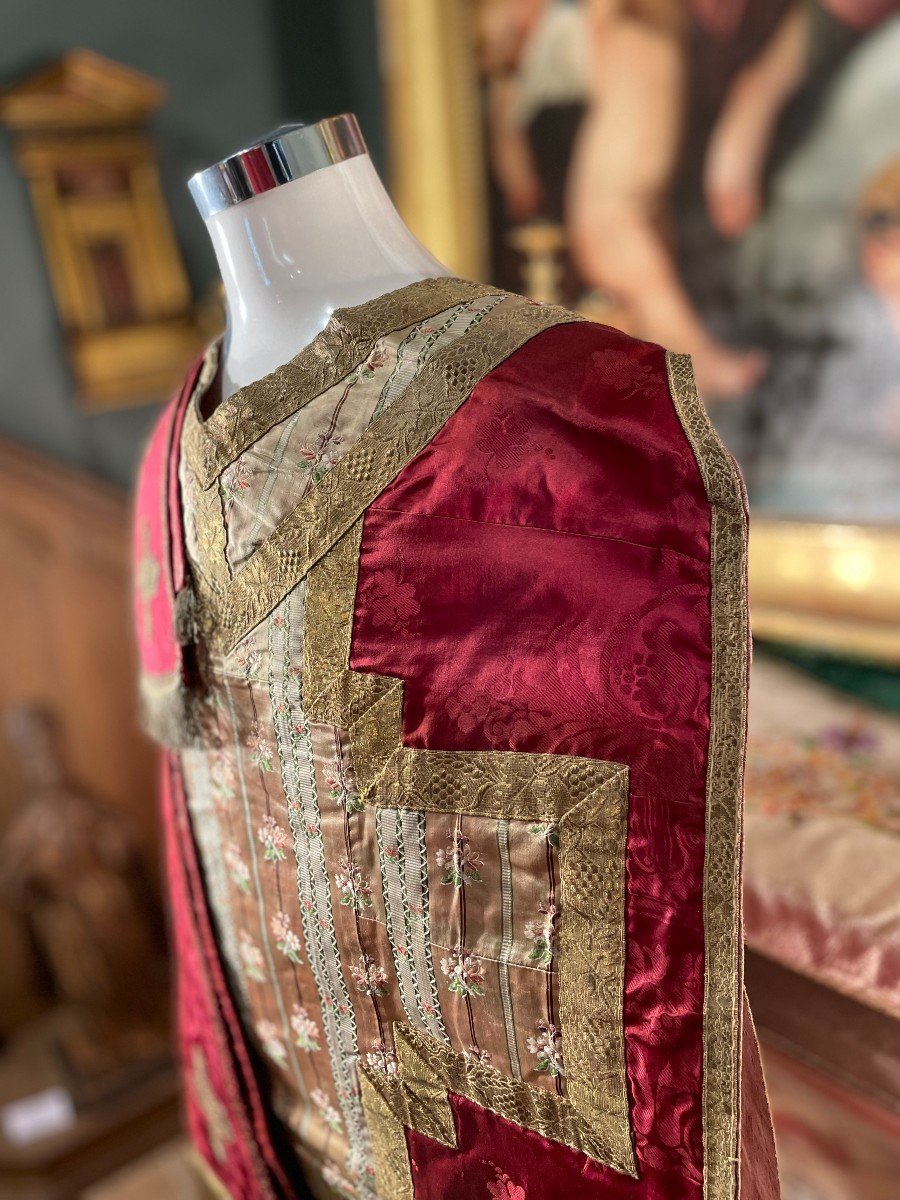 Red Chasuble - Complete Set - Early 19th Century-photo-5
