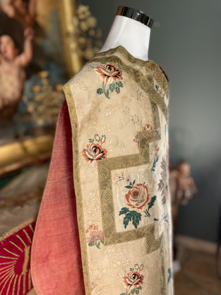 Beige Chasuble With Flowers - 19th Century-photo-3