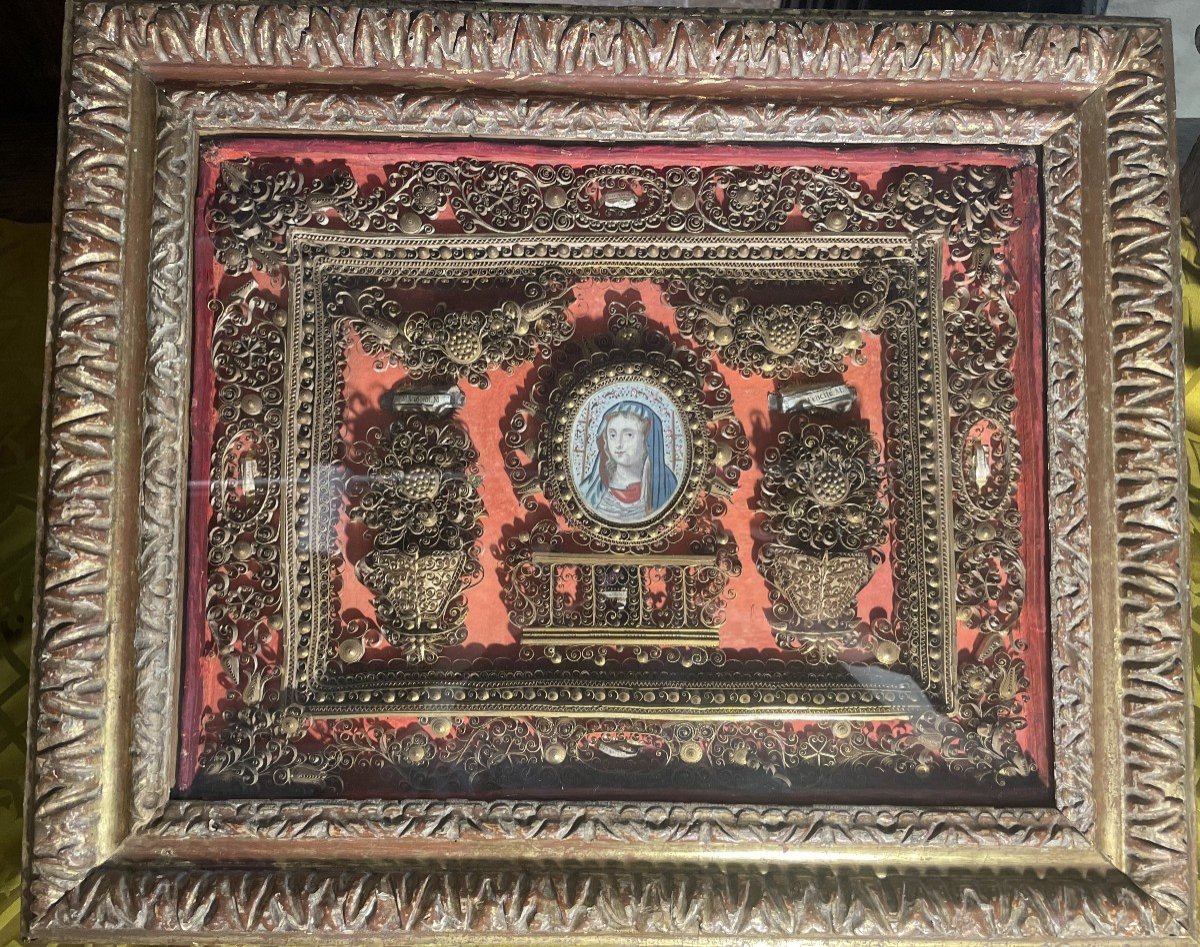 Large Reliquary Paperolles Of Saints Martyrs - Late 17th Century-photo-4