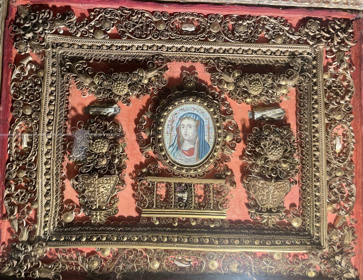 Large Reliquary Paperolles Of Saints Martyrs - Late 17th Century-photo-1