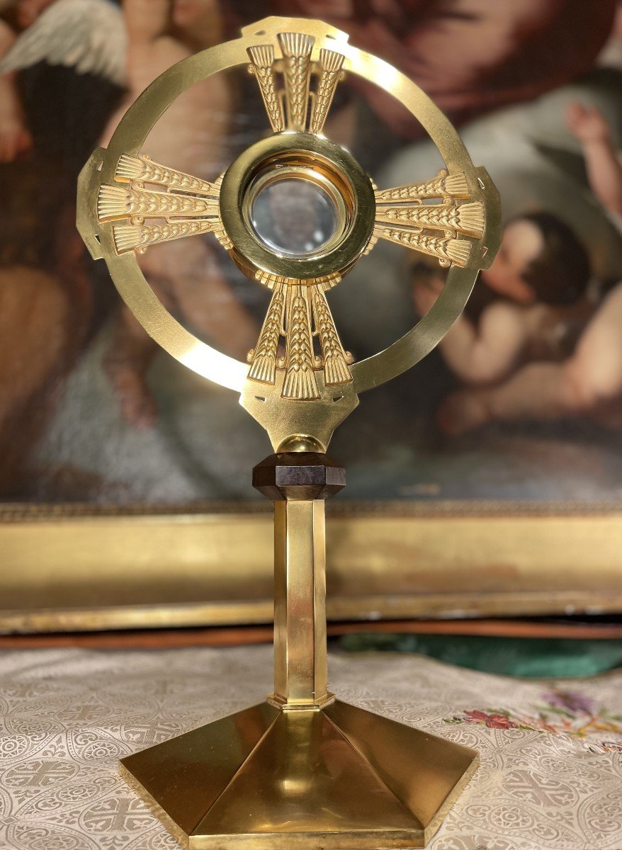 Brass Monstrance And Its Vermeil Lunula - 20th Century-photo-2