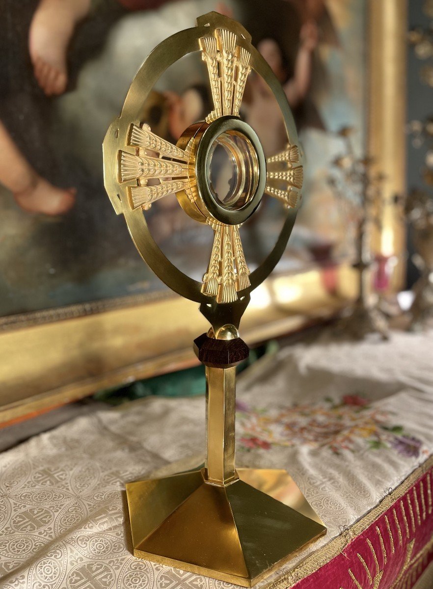 Brass Monstrance And Its Vermeil Lunula - 20th Century