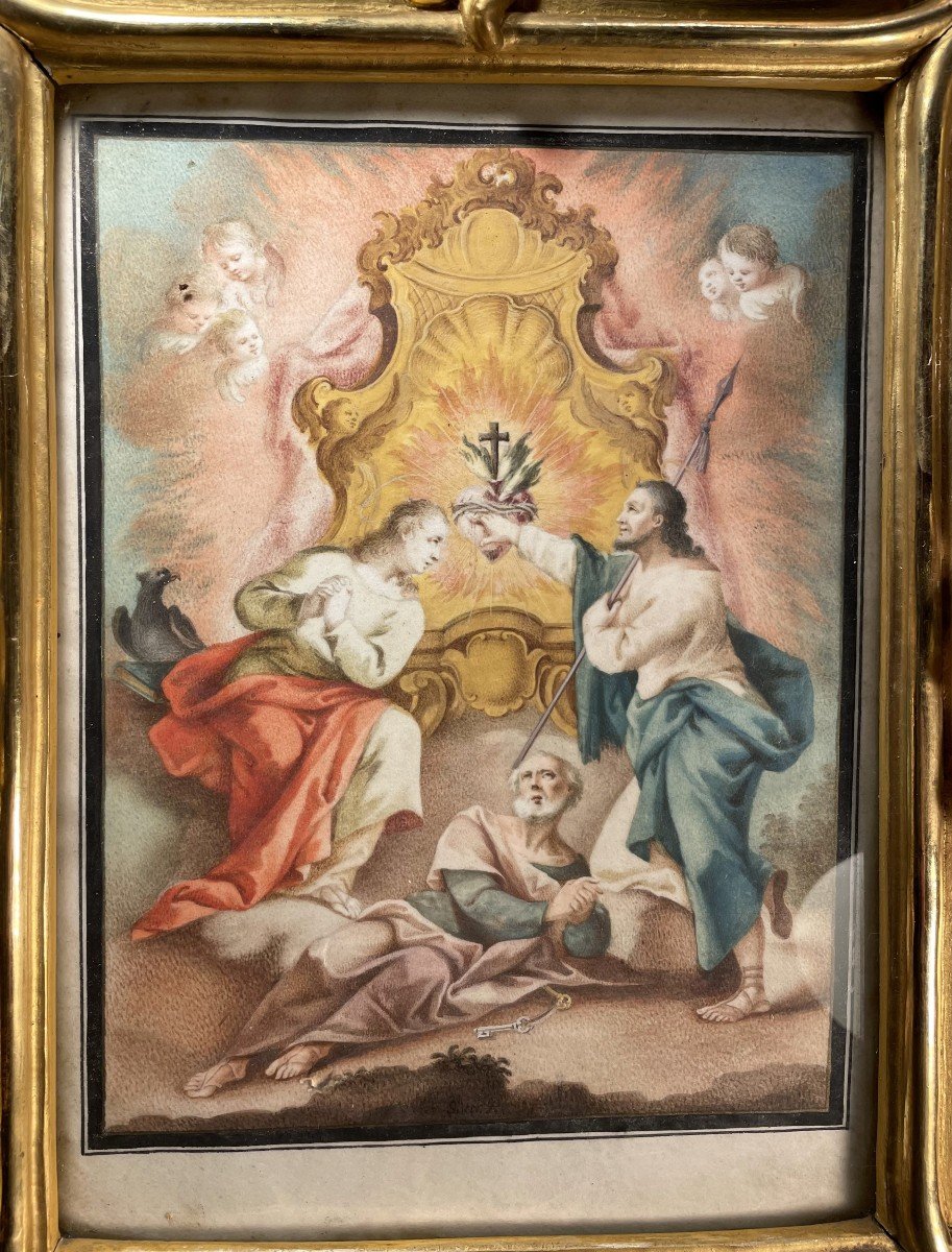 Gouache De Dévotion Du Sacré Cœur – XVIIIe-photo-3