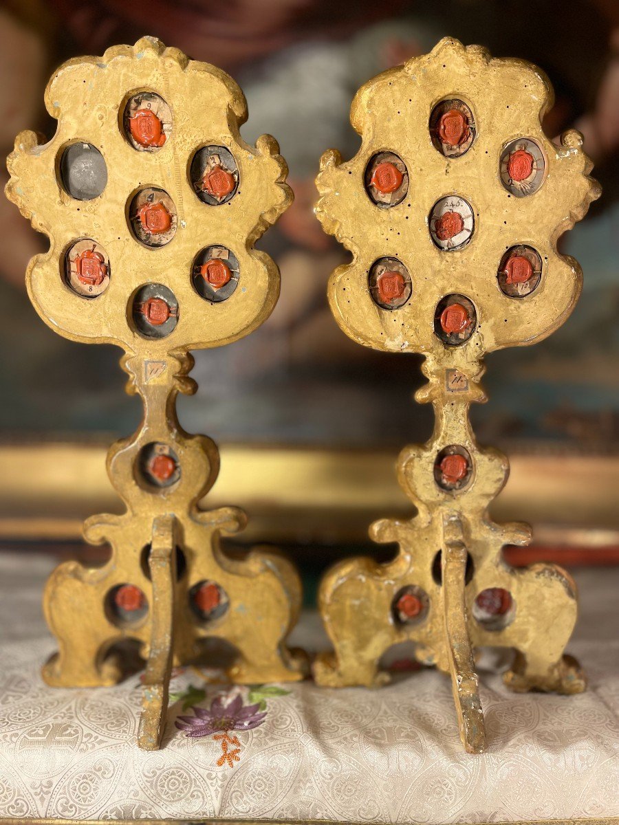 Pair Of Monstrance-reliquaries With 22 Capsules - 18th Century-photo-3