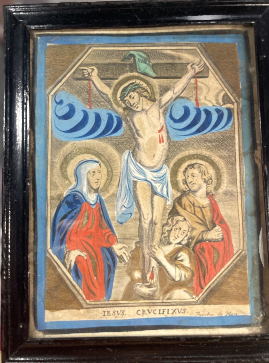 Enhanced Engraving Of The Crucifixion By Jacobus De Man - 17th Century-photo-4