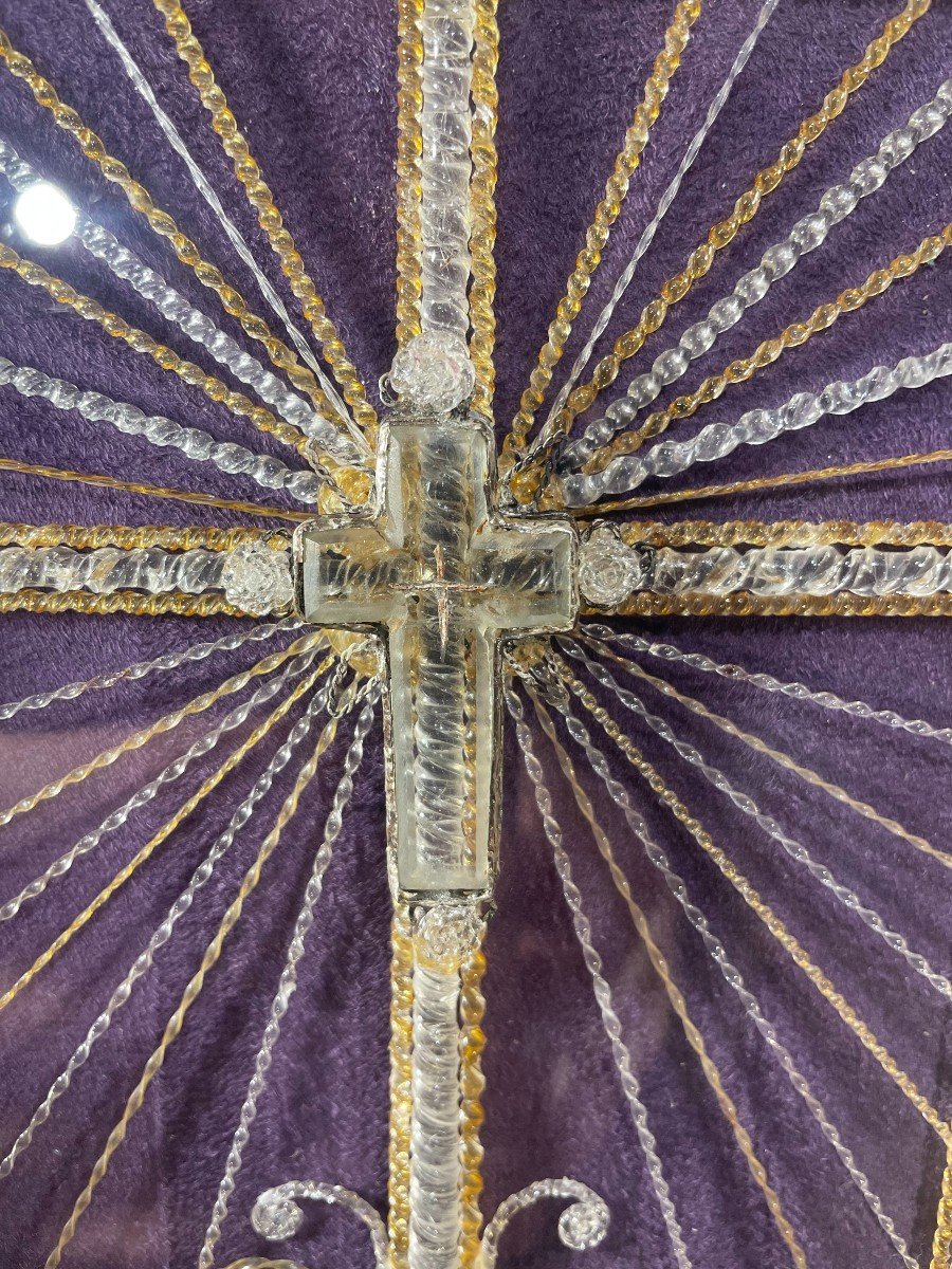 Original Reliquary Of The Holy Cross In Spun Glass - 19th Century-photo-2
