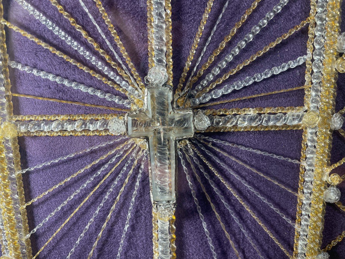 Original Reliquary Of The Holy Cross In Spun Glass - 19th Century-photo-3