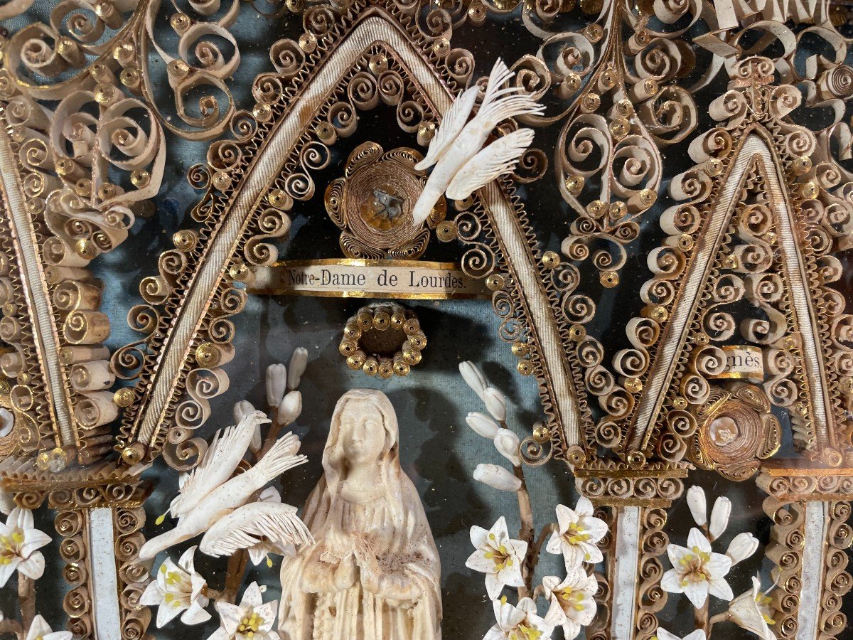 Reliquary Painting – Virgin With 19 Relics Of Saintes - 19th Century-photo-2