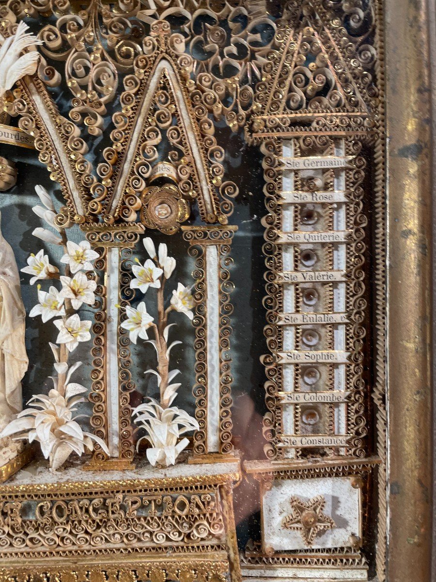 Reliquary Painting – Virgin With 19 Relics Of Saintes - 19th Century-photo-4