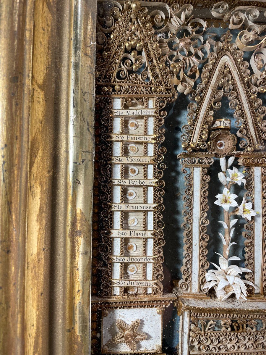 Reliquary Painting – Virgin With 19 Relics Of Saintes - 19th Century-photo-4