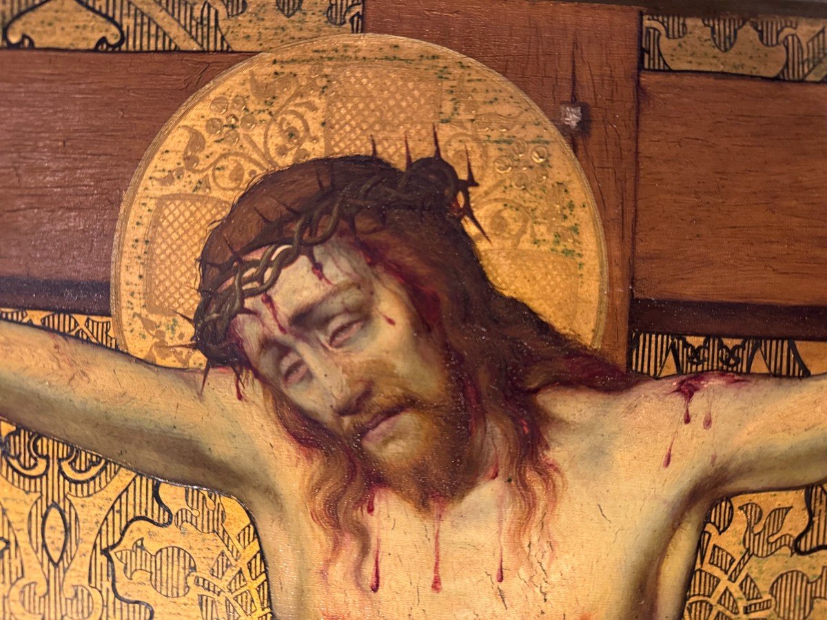 Large Oil On Copper – Crucifixion – XIX-photo-3