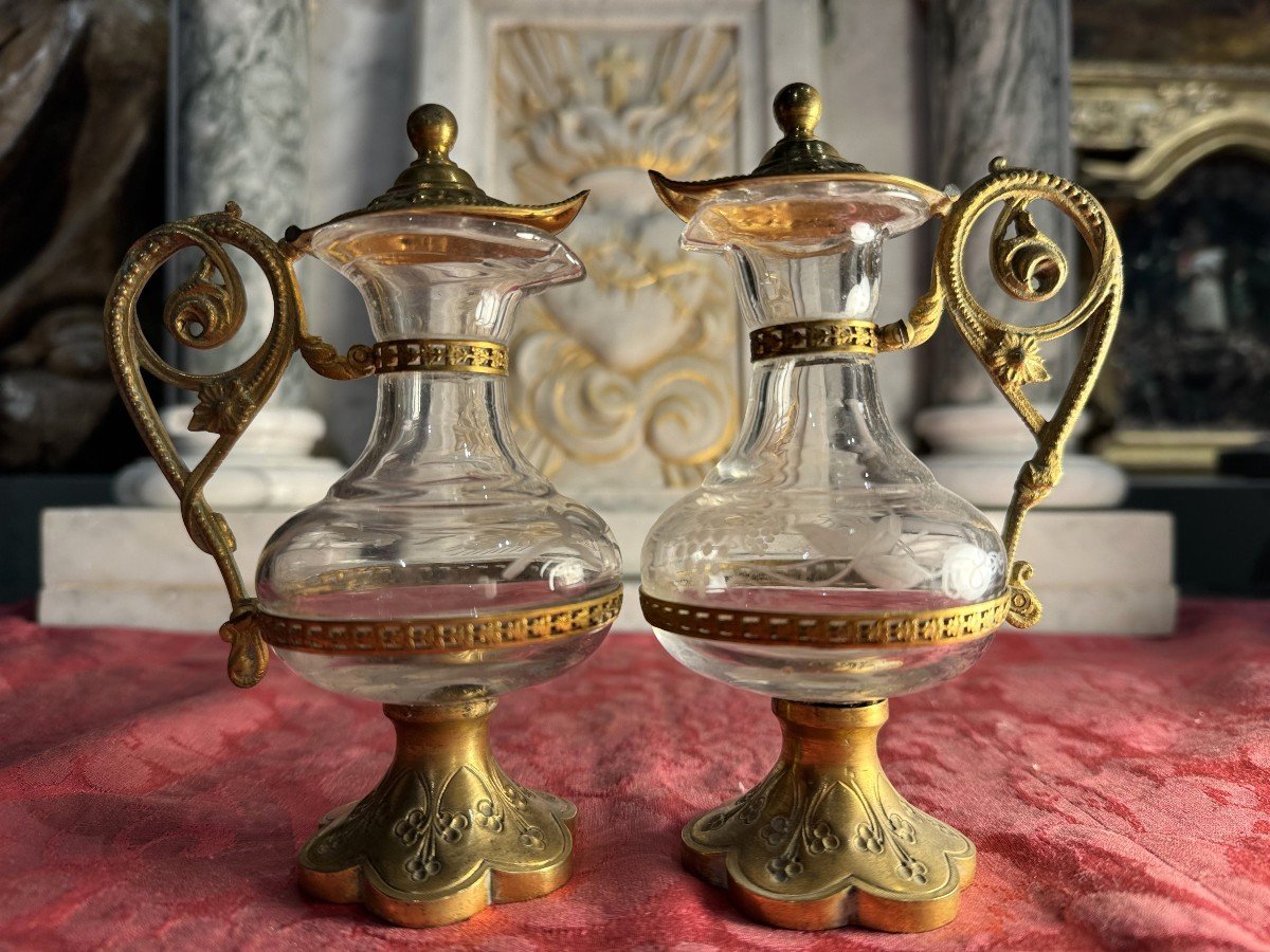 Fine Liturgical Cruets And Their Tray - 19th Century-photo-4