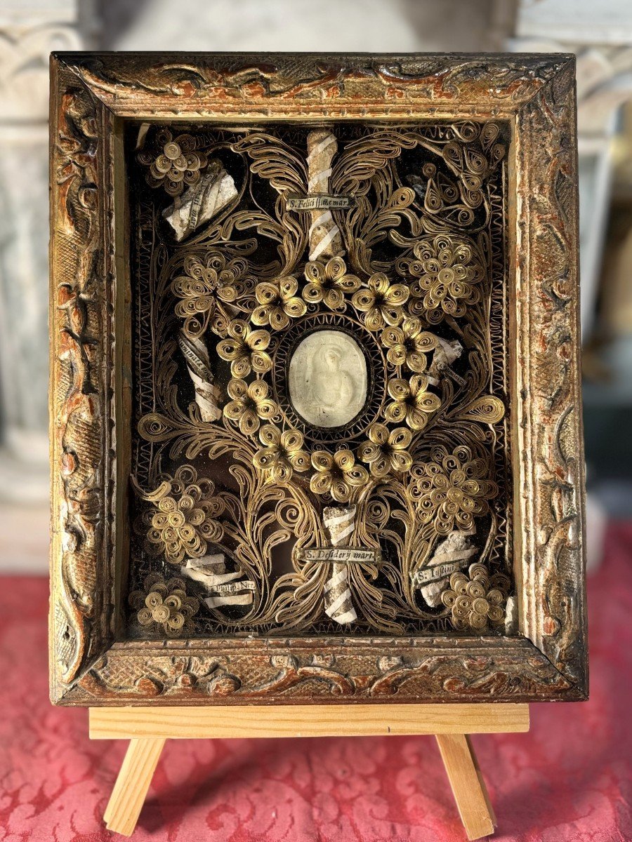 Paperolles Reliquary With 8 Relics - 18th Century-photo-5