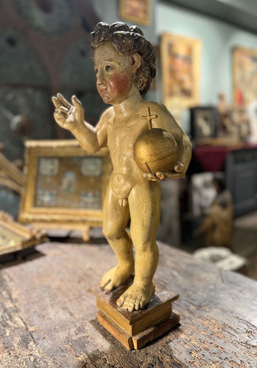 Blessing Child - Wooden Statue - 17th Century-photo-2