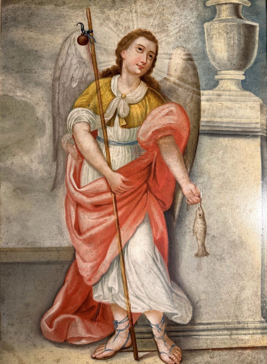 Oil On Copper - The Archangel And The Fish – Circa 1730-photo-2