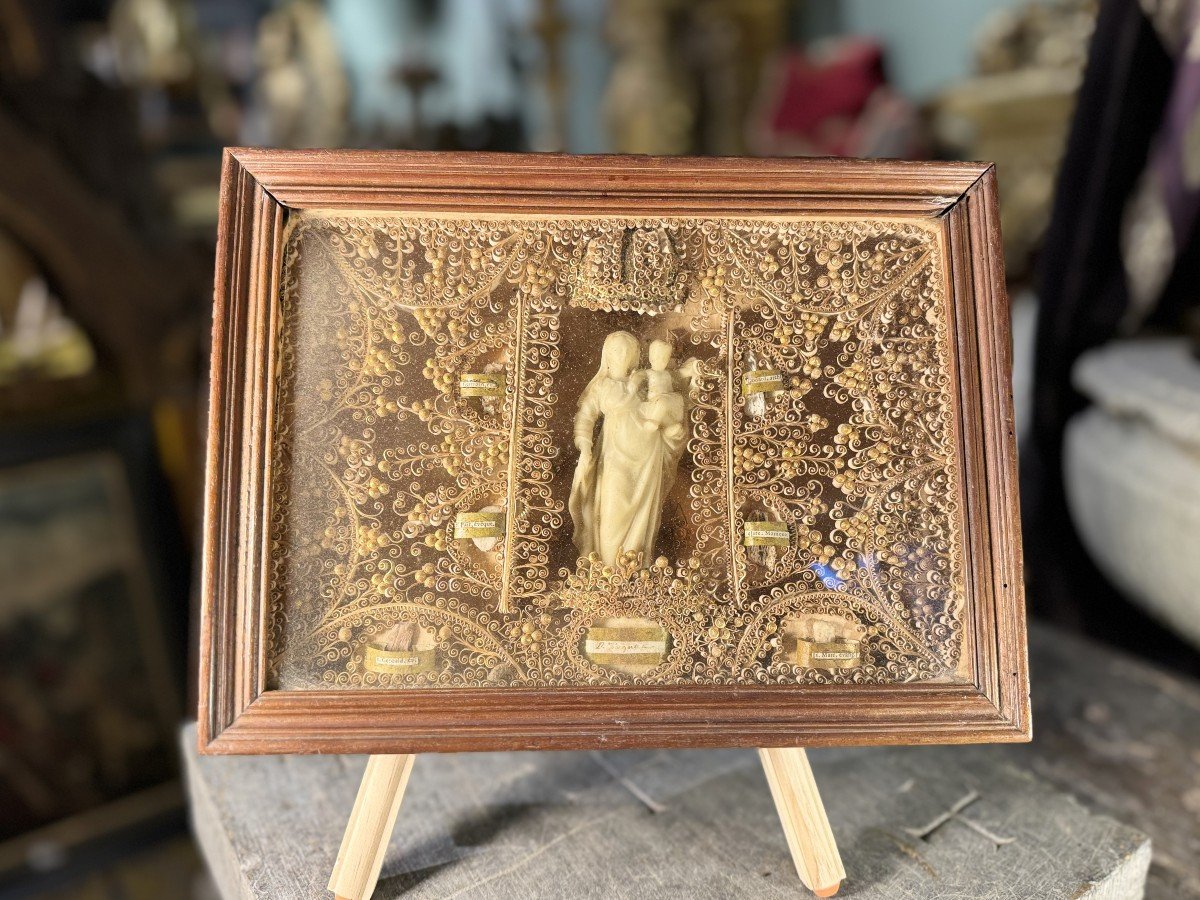 Reliquaire Paperolles - Vierge à L’enfant - Normandie  - Milieu XIXe-photo-2