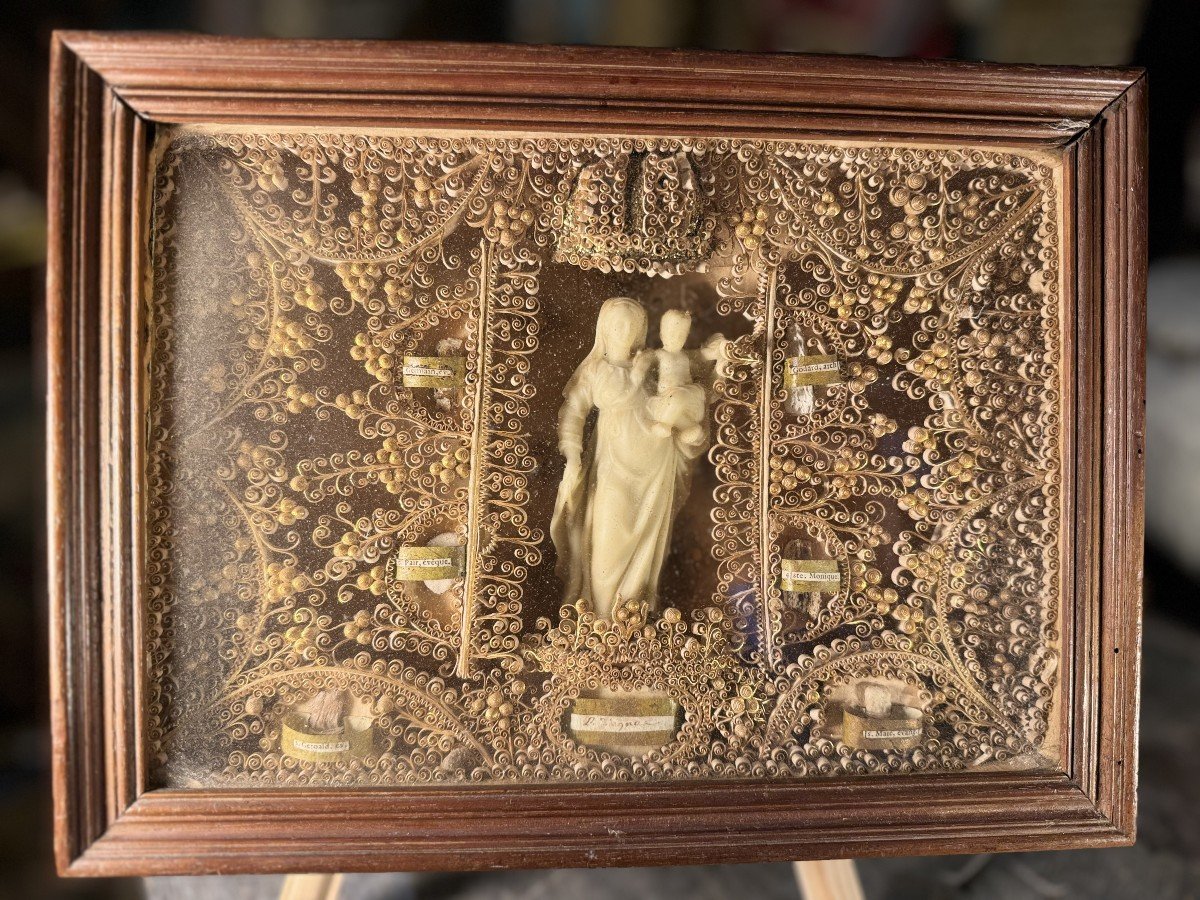 Reliquaire Paperolles - Vierge à L’enfant - Normandie  - Milieu XIXe