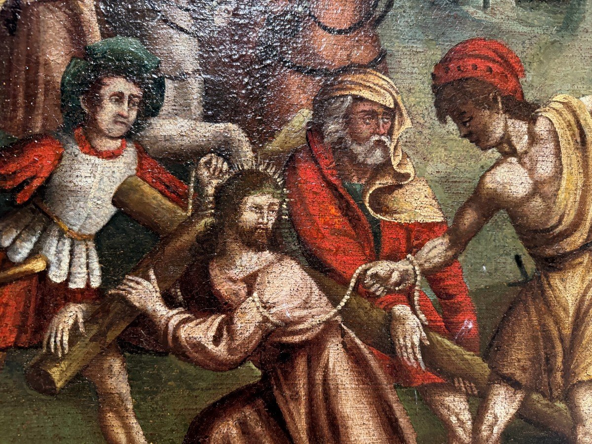 Simon Of Cyrene Helping Christ - 17th Century Flemish School.-photo-4