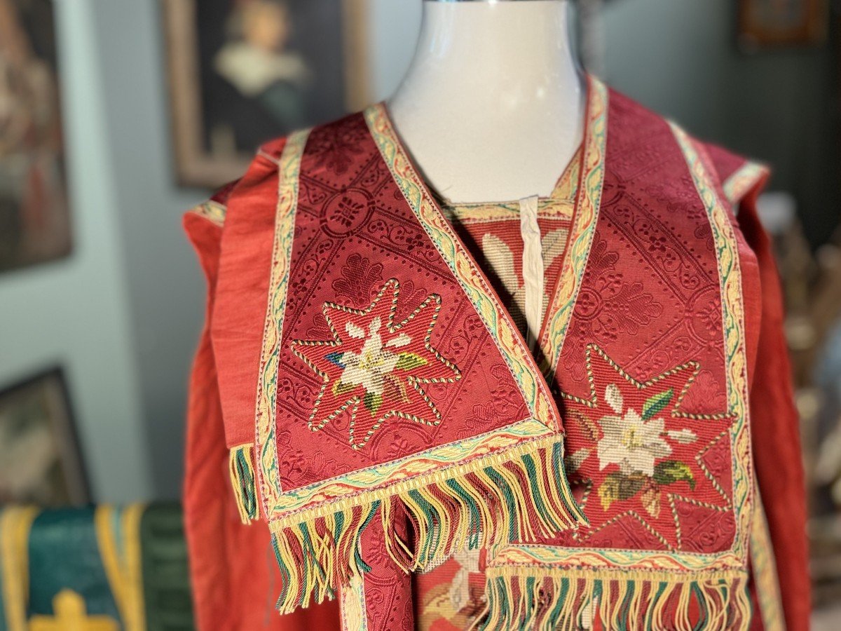 Complete Ornament - Red Chasuble - 19th Century-photo-3