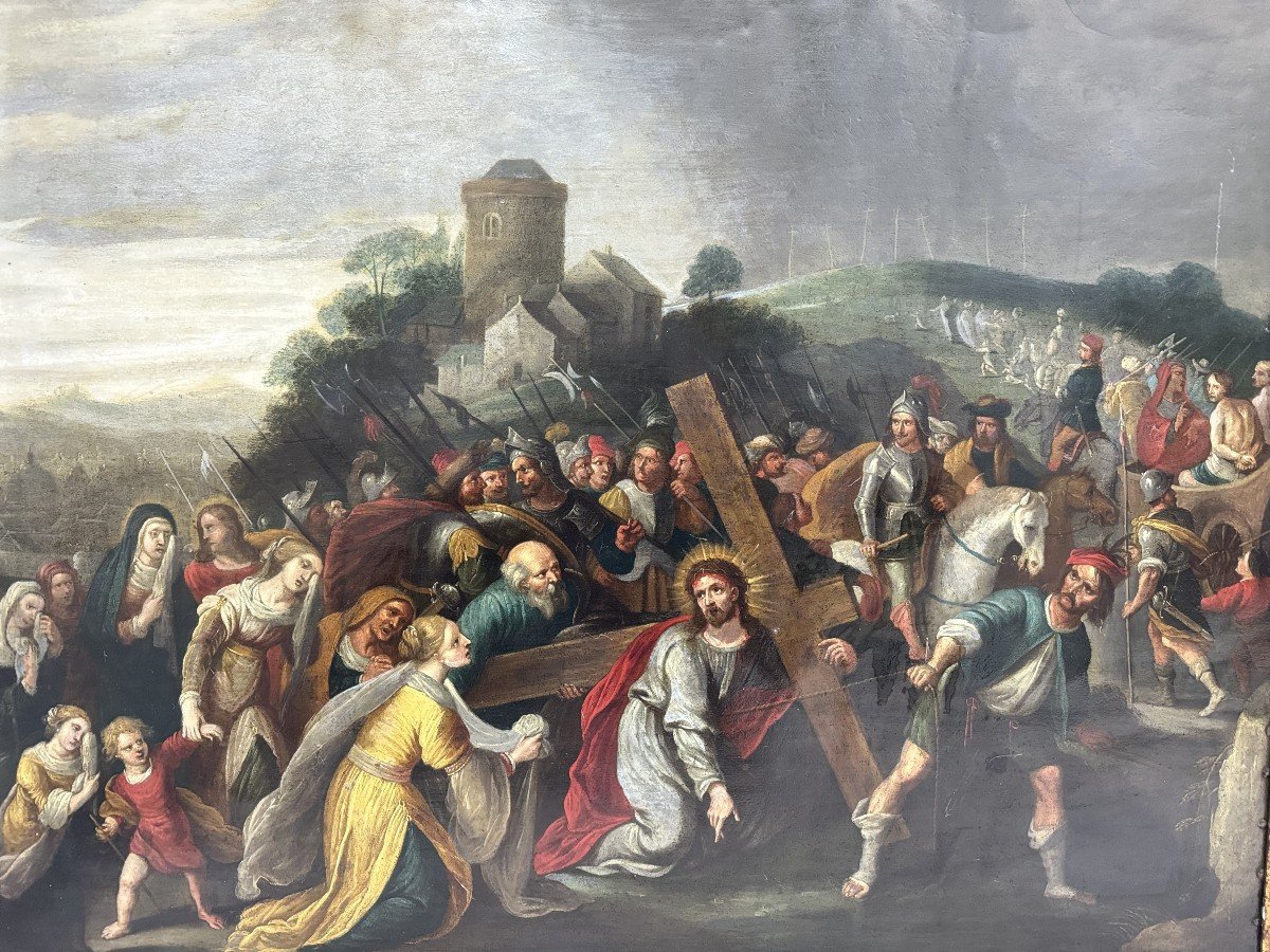 Important Oil On Copper, Carrying The Cross - 17th Century