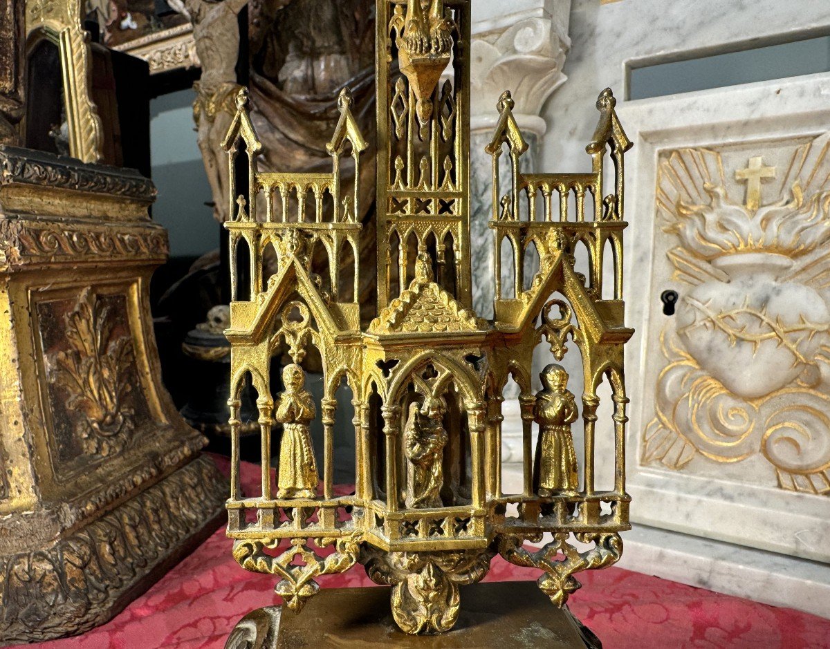 Crucifix d'Autel Néogothique Finement Travaillé – XIXe-photo-2