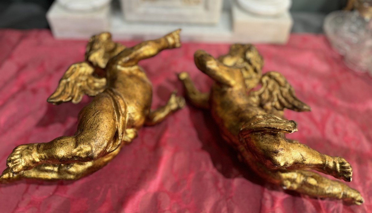 Pair Of Angels In Golden Wood – Late 19th Century-photo-2