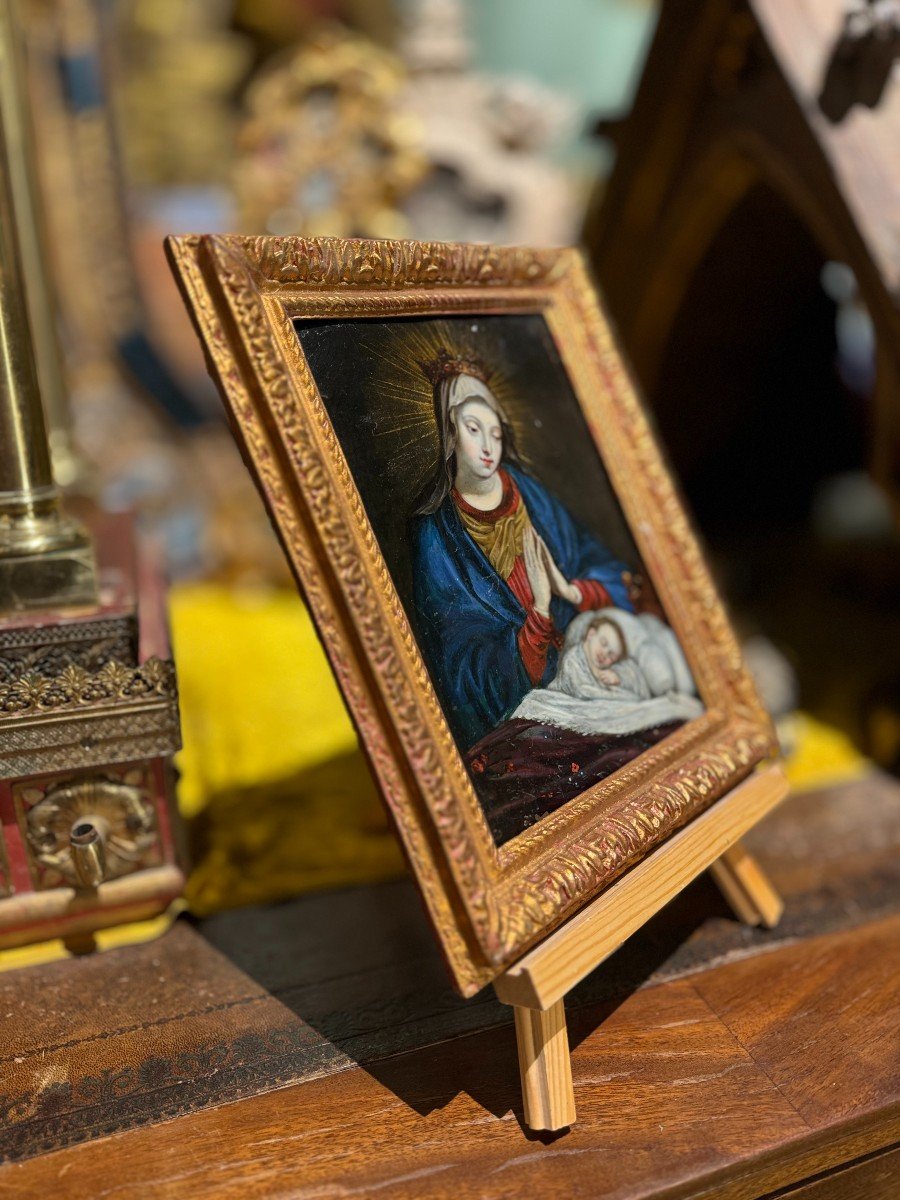 Vierge à l’Enfant – Huile Sur Cuivre - XVIIe-photo-1