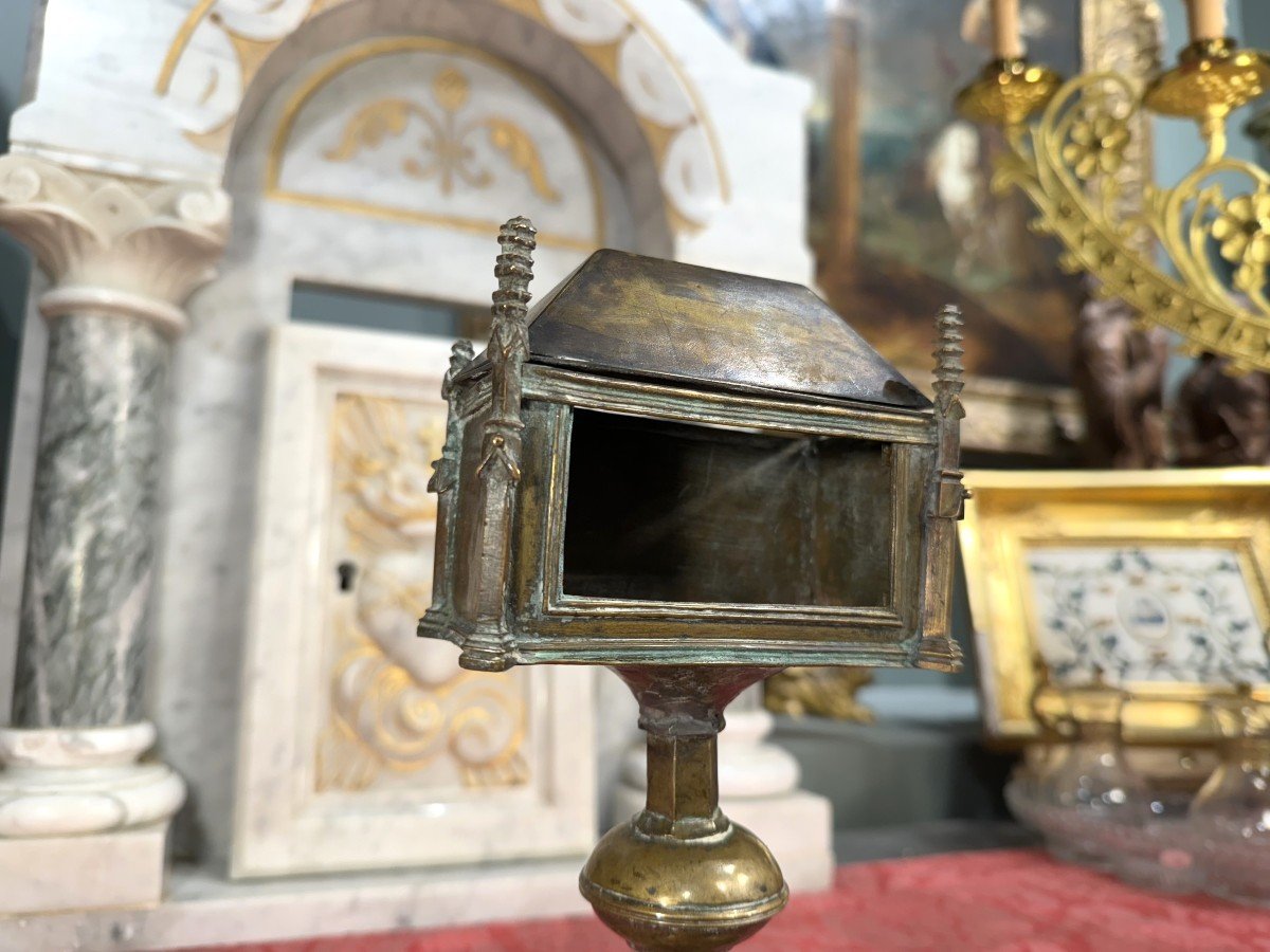 Monstrance Reliquary In Golden Copper - 15th Century-photo-3