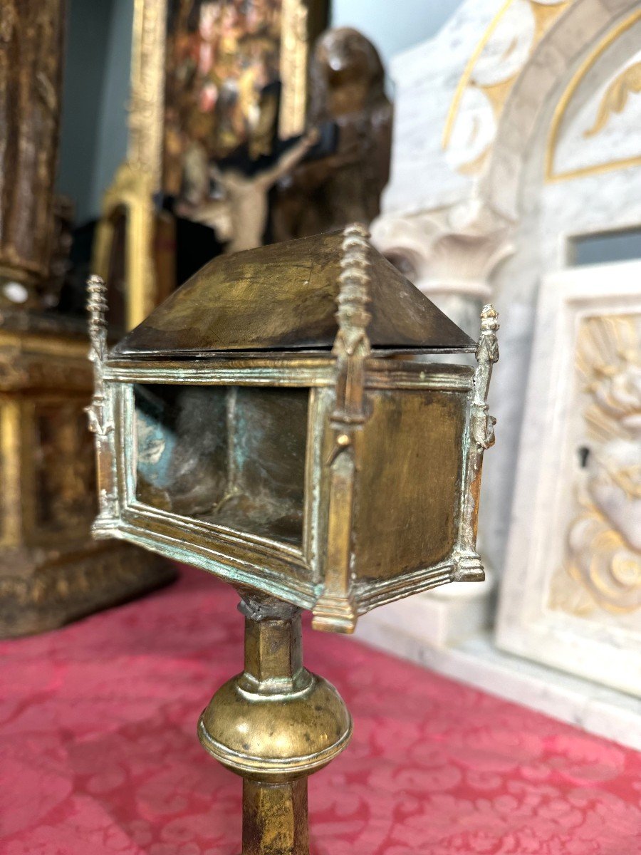 Monstrance Reliquary In Golden Copper - 15th Century-photo-1