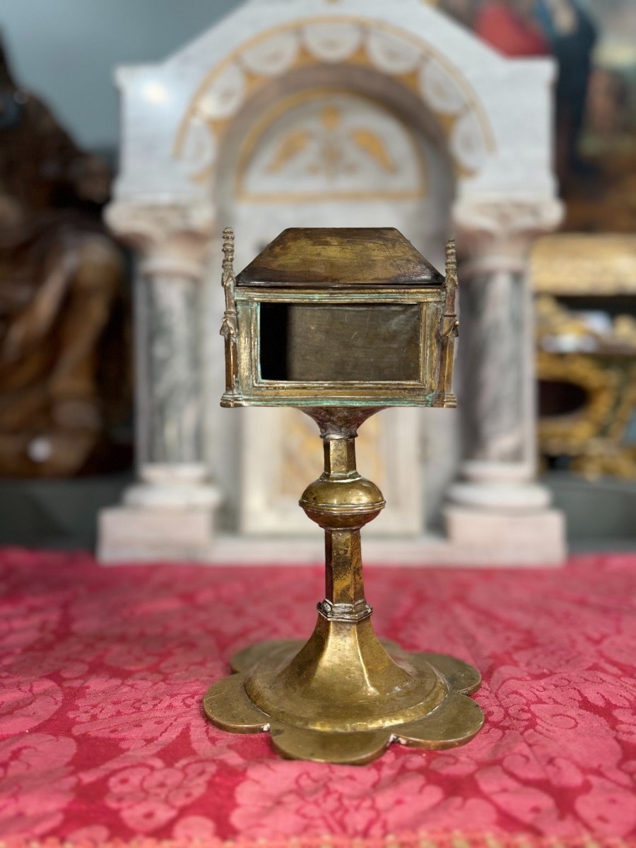 Monstrance Reliquary In Golden Copper - 15th Century-photo-2