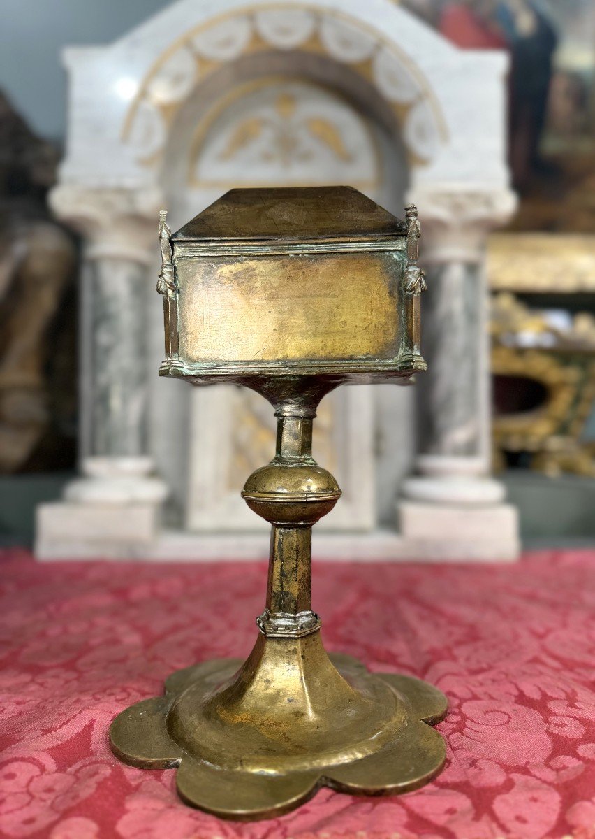 Monstrance Reliquary In Golden Copper - 15th Century-photo-3