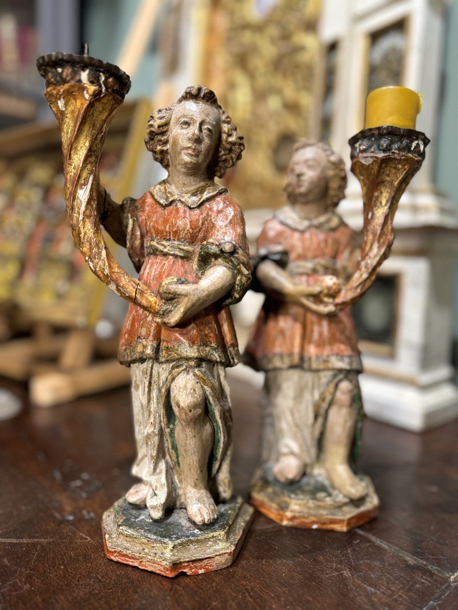 Pair Of Céroferaire Altar Angels - 17th Century-photo-3