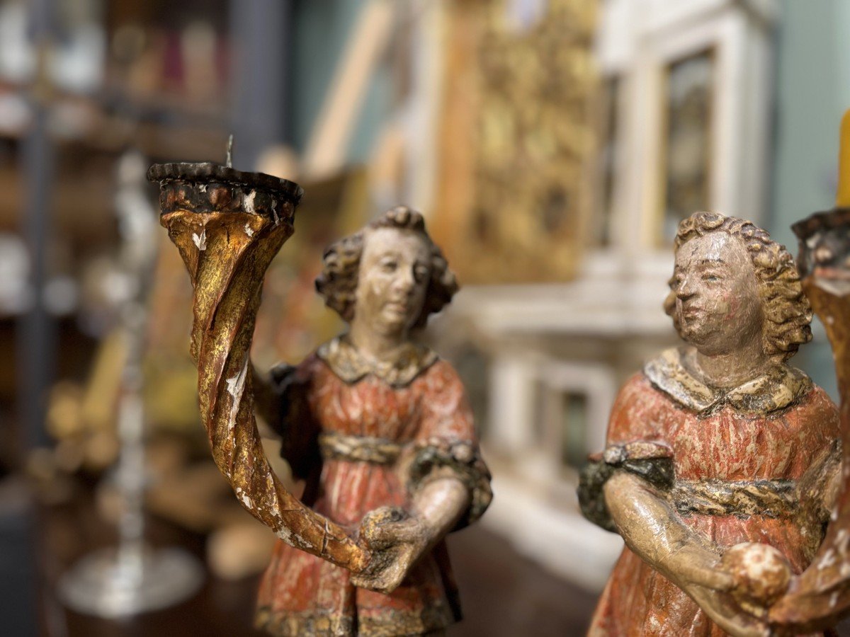 Pair Of Céroferaire Altar Angels - 17th Century
