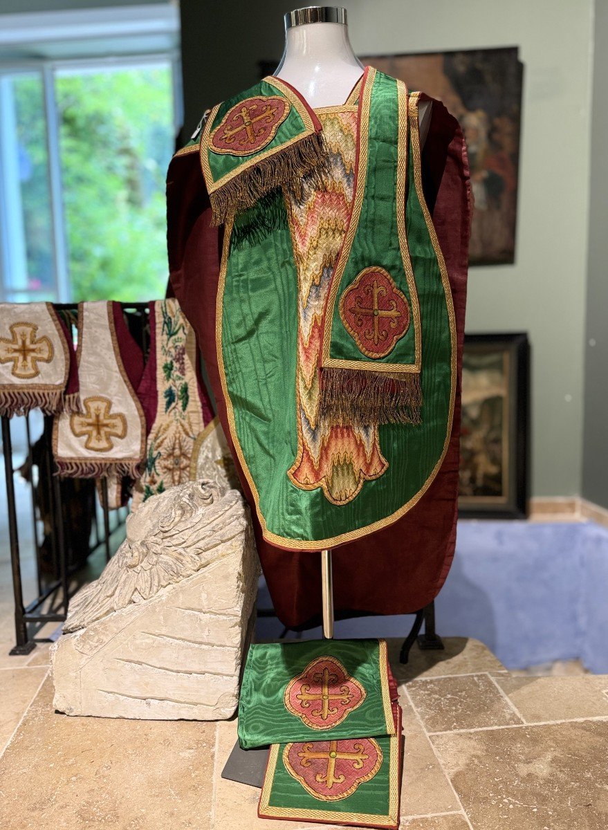 Green Chasuble - Complete Ornament - Late 19th Century-photo-3