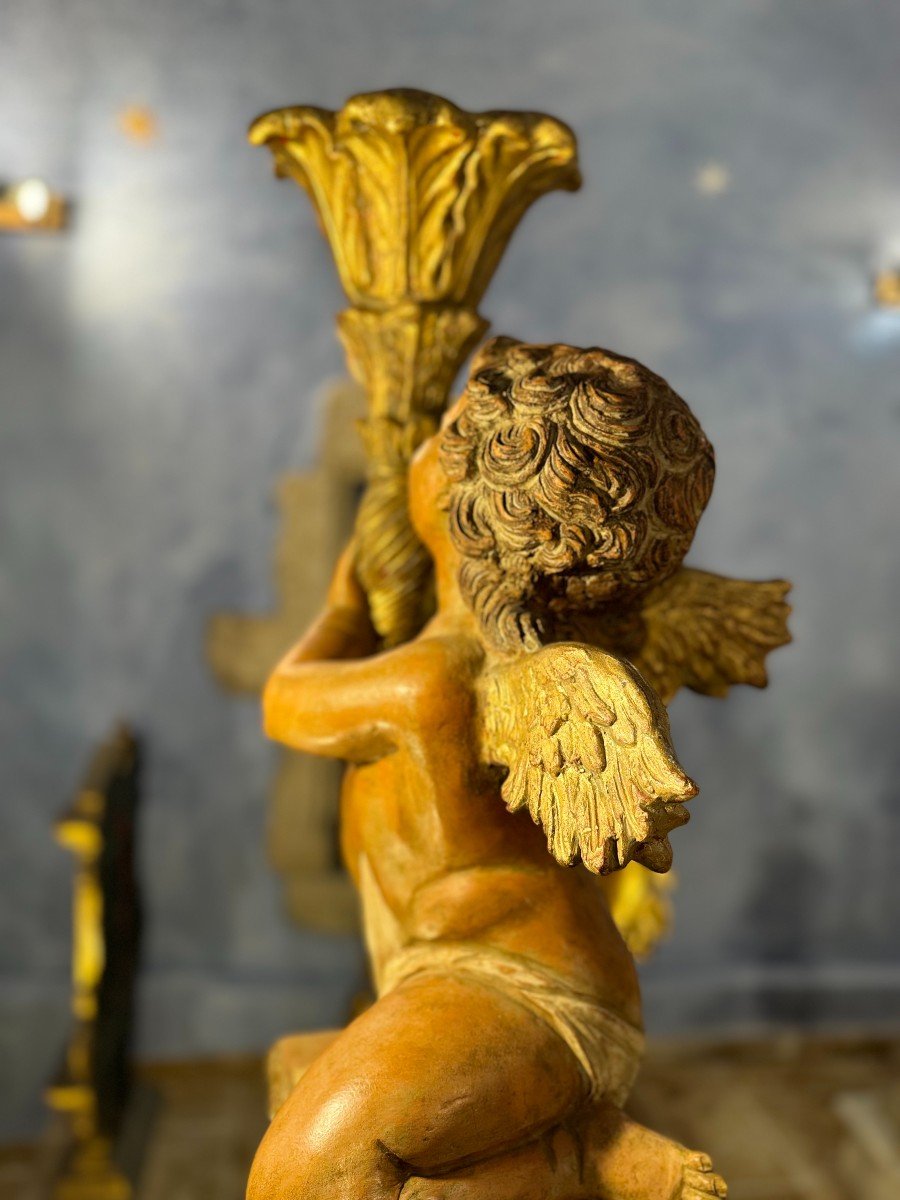 Importante Paire D’anges Porte-torchère En Céramique – Fin XIXe-photo-4