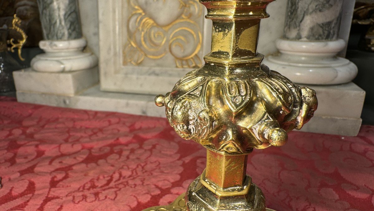 Calice, Patène Et Cuillère En Vermeil Et Laiton – Circa 1600 -photo-2