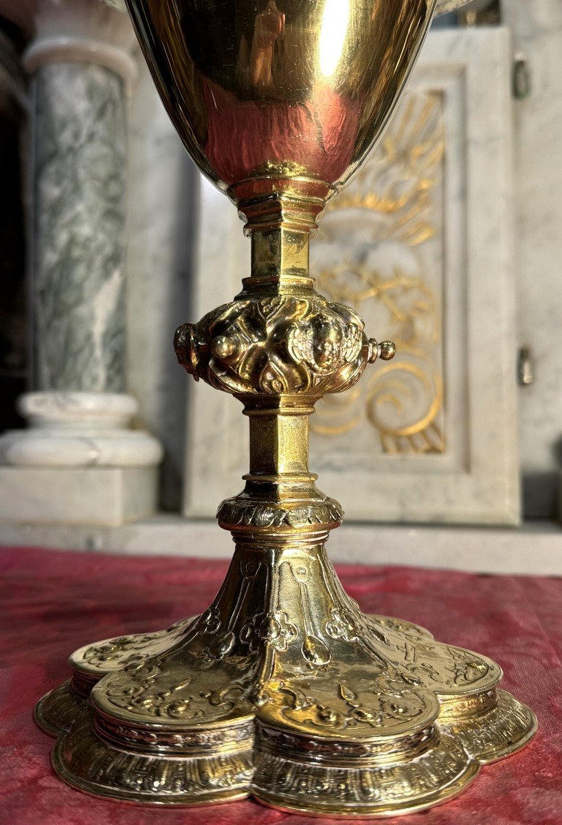 Calice, Patène Et Cuillère En Vermeil Et Laiton – Circa 1600 -photo-1