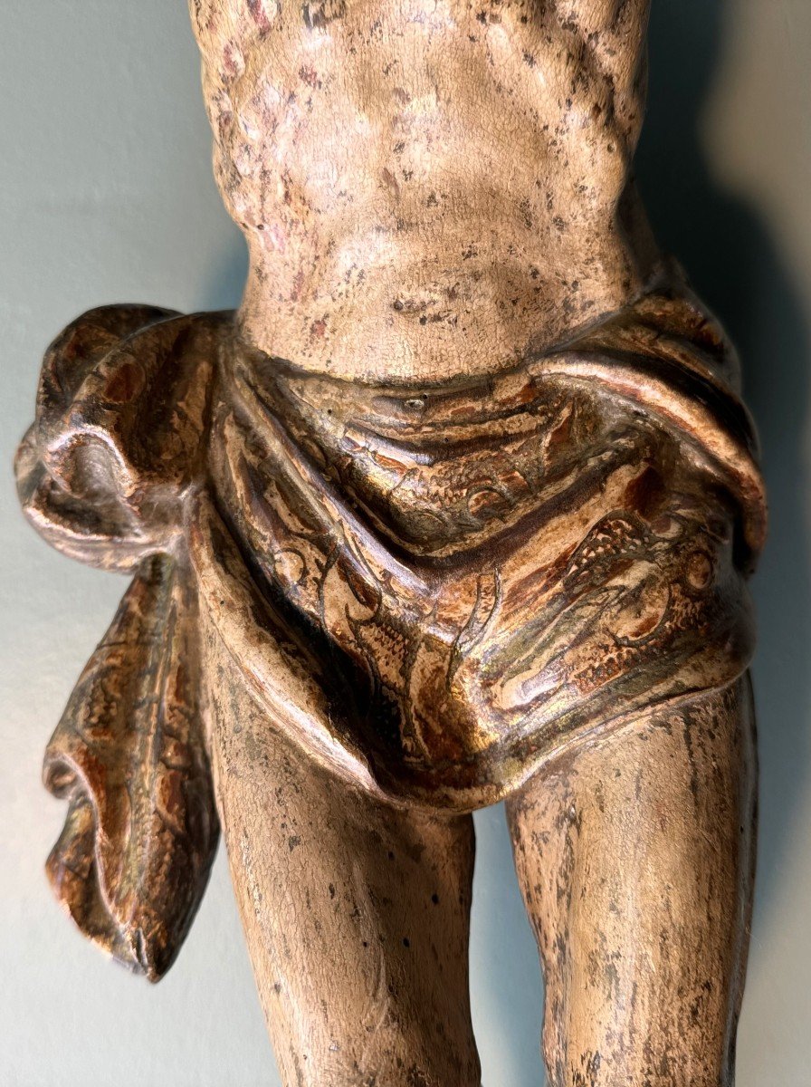 Grand Christ En Bois Sculpté Et Polychromé - XVIIIe-photo-4