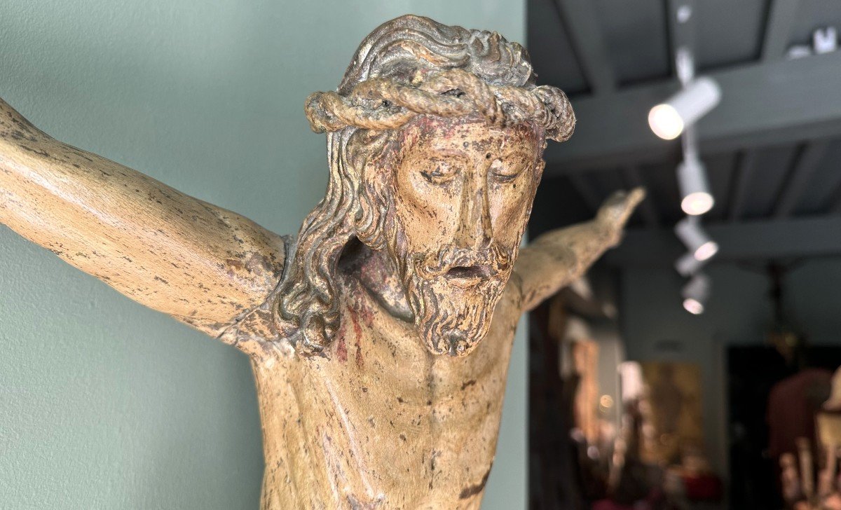 Grand Christ En Bois Sculpté Et Polychromé - XVIIIe-photo-2