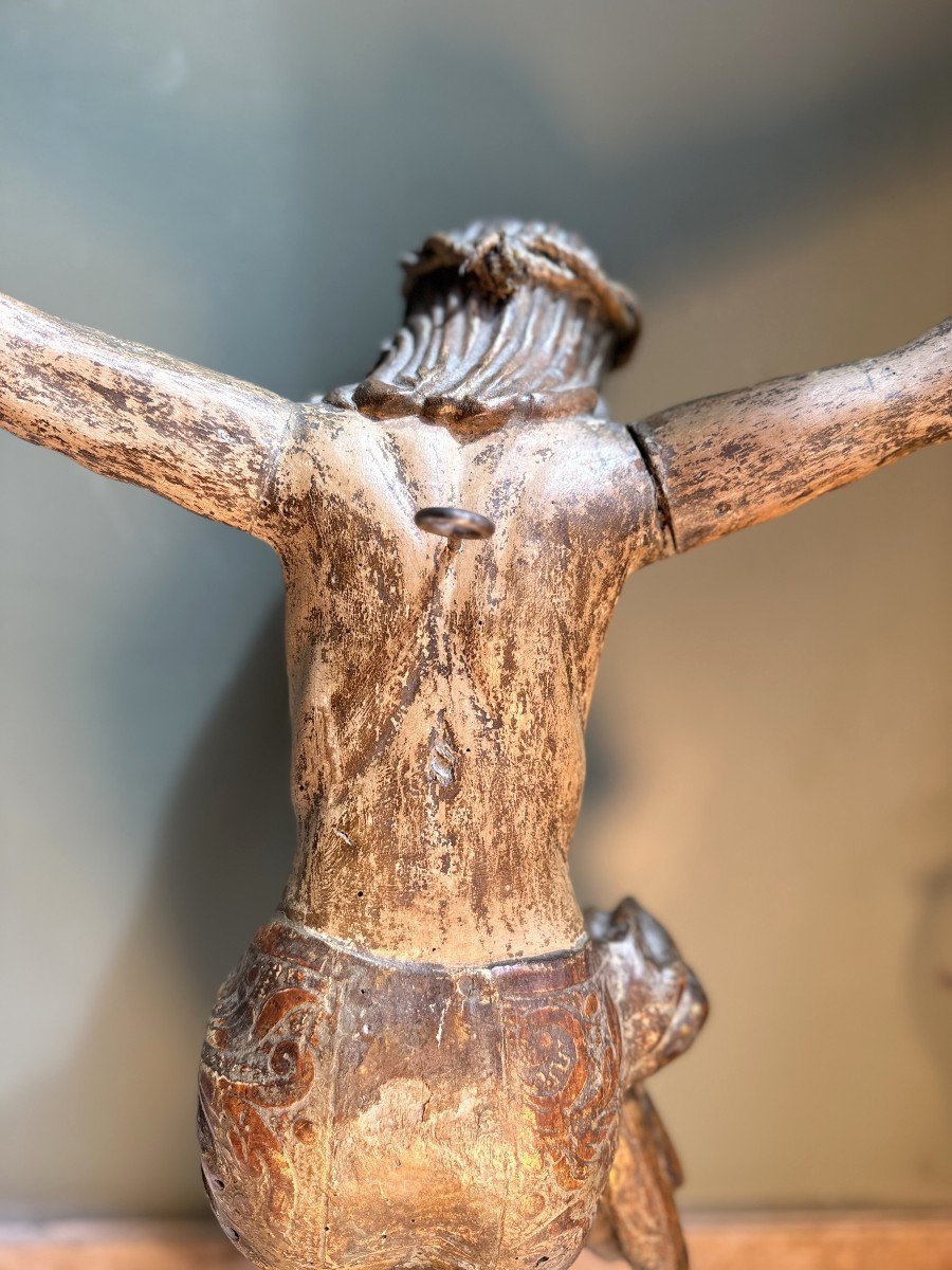 Grand Christ En Bois Sculpté Et Polychromé - XVIIIe-photo-3