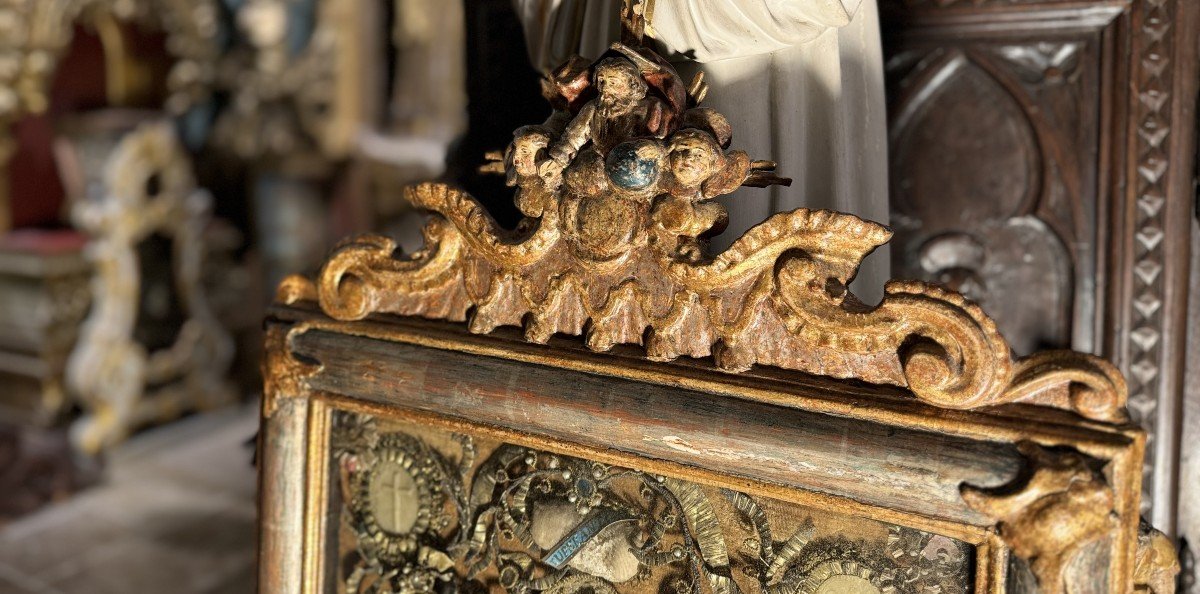 Important Reliquary Painting With Four Relics - Early 18th Century-photo-3