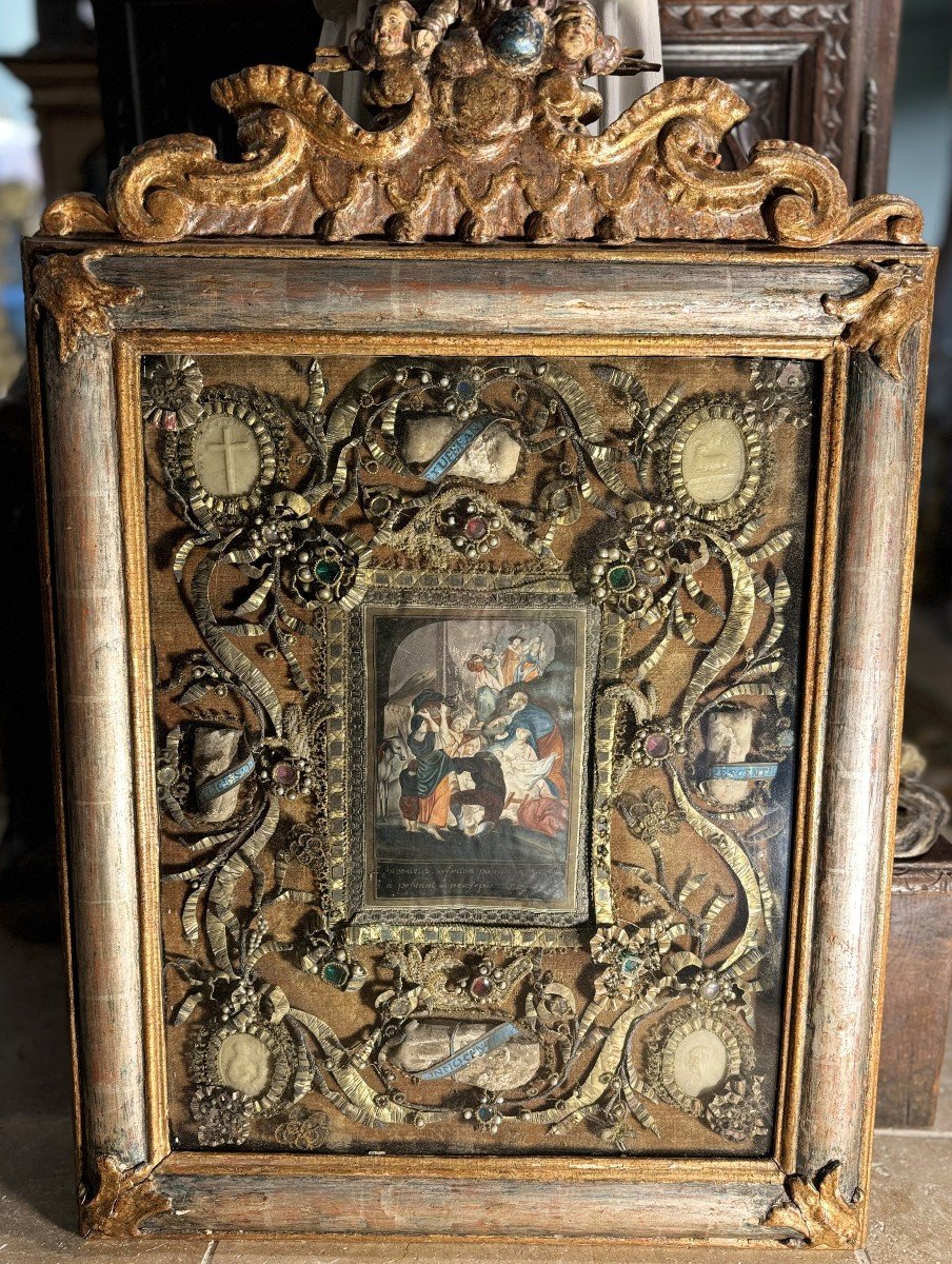 Important Reliquary Painting With Four Relics - Early 18th Century-photo-4