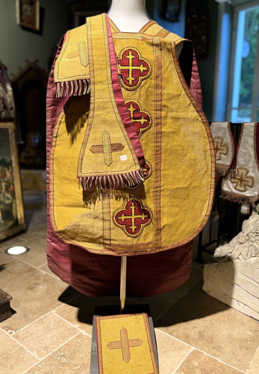 Chasuble Or Avec étole, Manipule Et Bourse - Fin XIXe-photo-2