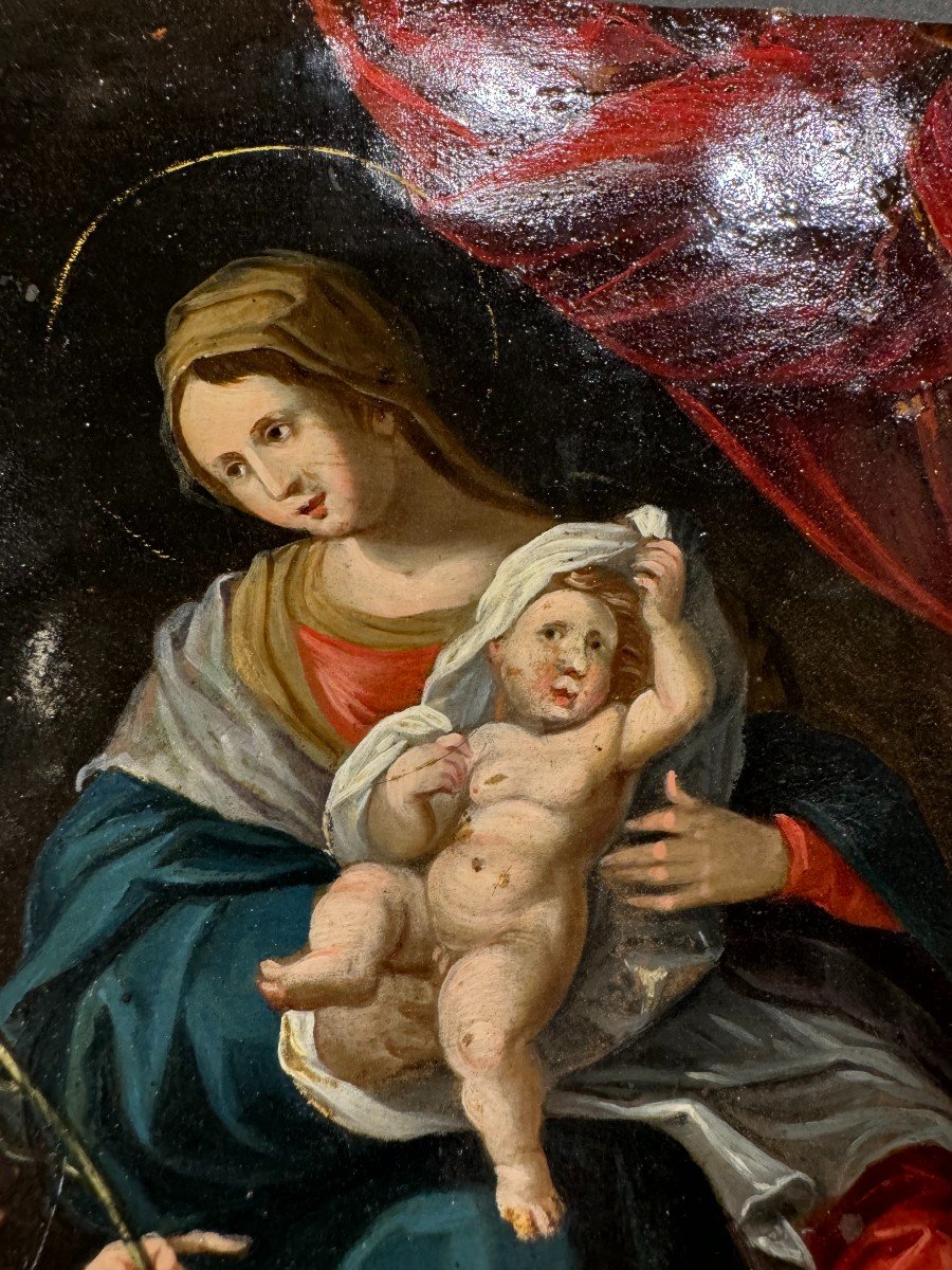 Orantes Presenting Fruits And Lilies To The Child - 17th Century-photo-2