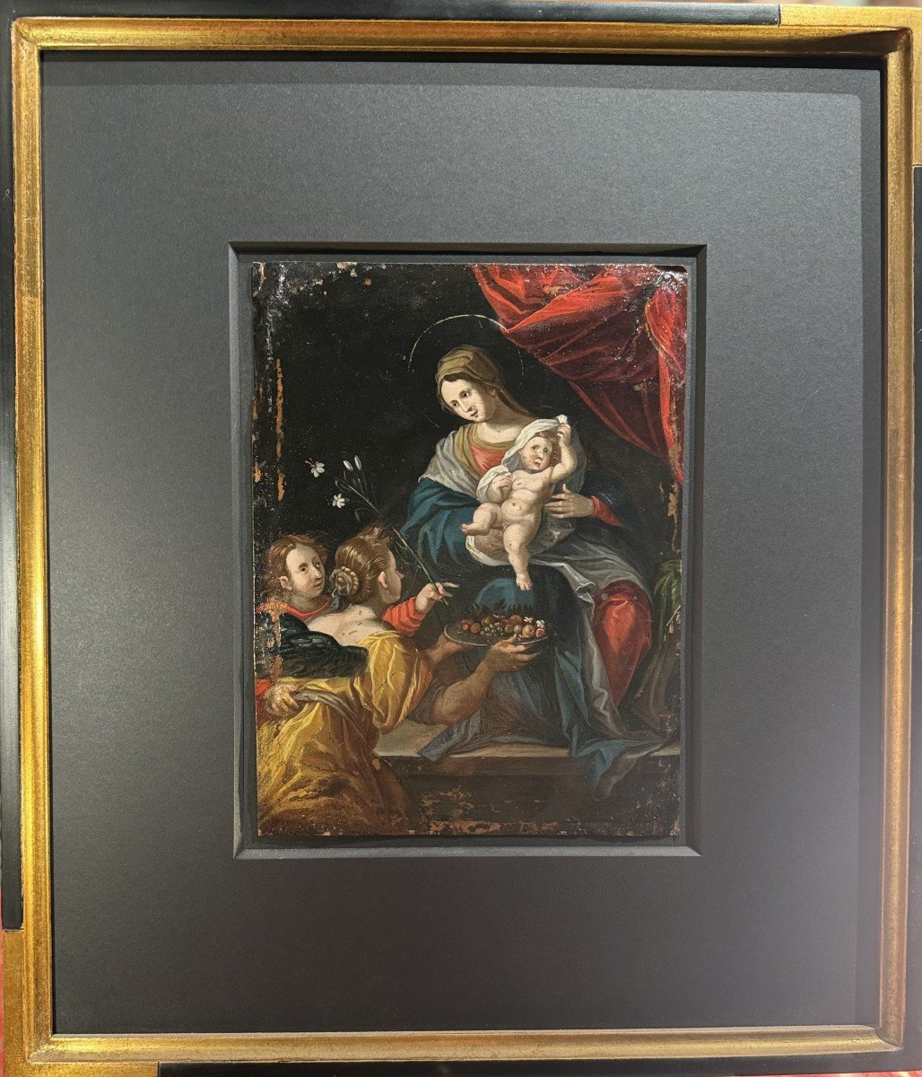 Orantes Presenting Fruits And Lilies To The Child - 17th Century-photo-3