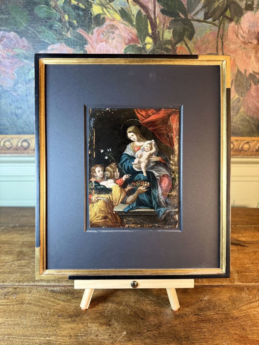 Orantes Présentant Fruits Et Lys à l'Enfant - XVIIe-photo-2