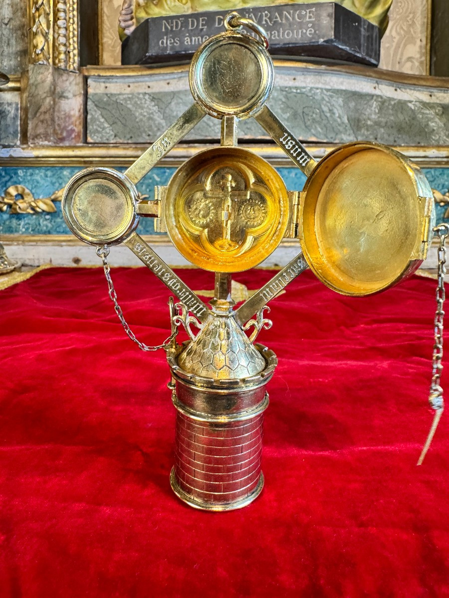 Custodian And Holy Oil Box In Silver-gilt - 19th Century-photo-2