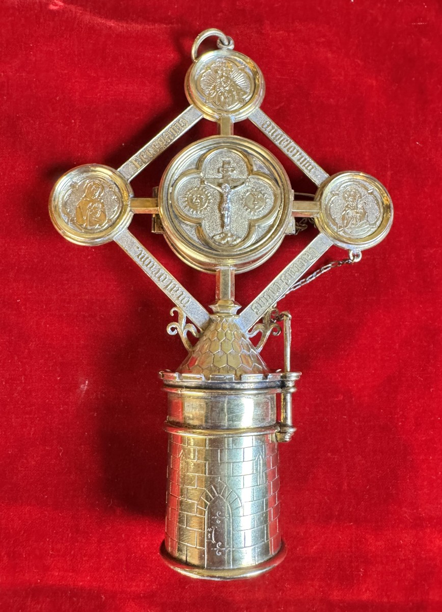 Custodian And Holy Oil Box In Silver-gilt - 19th Century-photo-2